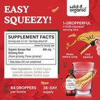 Wild & Organic Korean Red Ginseng Extract Drops - Immune Support - Panax Ginseng Supplement - Add to Tea Liquid Root Tincture - Vegan, Sugar & Alcohol-Free - 2 fl oz