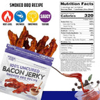 Smoked BBQ Bacon Jerky, 24g Protein Per Bag, Tender & Easy to Chew Fully Cooked Bacon, USA Made High Protein Carnivore Snacks (2 Bags)