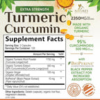 Turmeric Curcumin Supplement 2350mg - 95% Curcuminoids with Organic Turmeric & Ginger, BioPerine Black Pepper for Best Absorption, Nature's Vegan Joint Support, Non-GMO, Bottled in USA - 360 Capsules