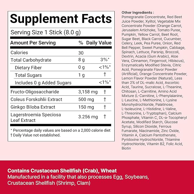 FOODOLOGY Coleology Drink Mix PRO | 3,000mg Prebiotic Fiber & Metabolism Support | Daily Pomegranate Stick Powder for Gut Health & Weight Management | 15 Sticks
