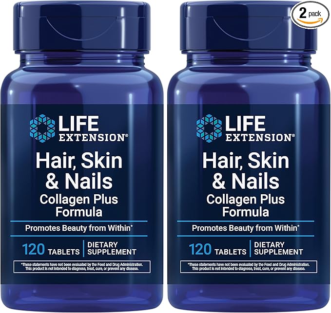 Life Extension Hair,Skin,& Nails- Collagen Plus,120 Count (Pack of 2)
