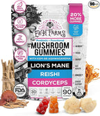 E&H Farms Sleep Mushroom Gummies for Focus & Energy - Prebiotic & Functional Mushrooms with Lion's Mane, Reishi, Cordyceps & Ashwagandha - Low Calorie Daily Vegan Supplement Gummies - 90 Mixed Flavor