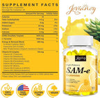 Jovianoy SAM-e Gummies with L-Tyrosine, Vitamin B Complex & NAC, CoQ10, High-Potency SAM-e Supplement - Pineapple Flavor, for Mood, Joint, Cognitive & Liver Detox, Vegan Friendly, 90 Gummies