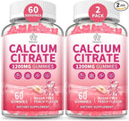 Calcium Citrate Gummies 1200 mg for Adults, High Absorption Calcium Supplement for Women & Men, Sugar Free, Non-GMO, Gluten Free, Supports Muscle & Immune - Natural Peach Flavor