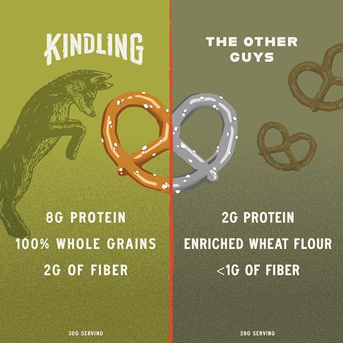 Kindling Protein Pretzels - Dill-Pickle | Protein-Packed Snack Size Bags | Kosher | 8-9g Protein Per Serving | No Artificial Flavors, Soy-Free | Lunches, Office Snacks, & On-the-Go | 16-Count (1.06oz Bags)