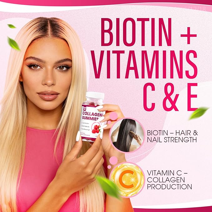 Collagen Peptides Gummies, Collagen Gummies for Women with Type I, II, III, V, X Collagen Peptides, Biotin,& Multivitamins, Promote Skin,Hair,Nail Health