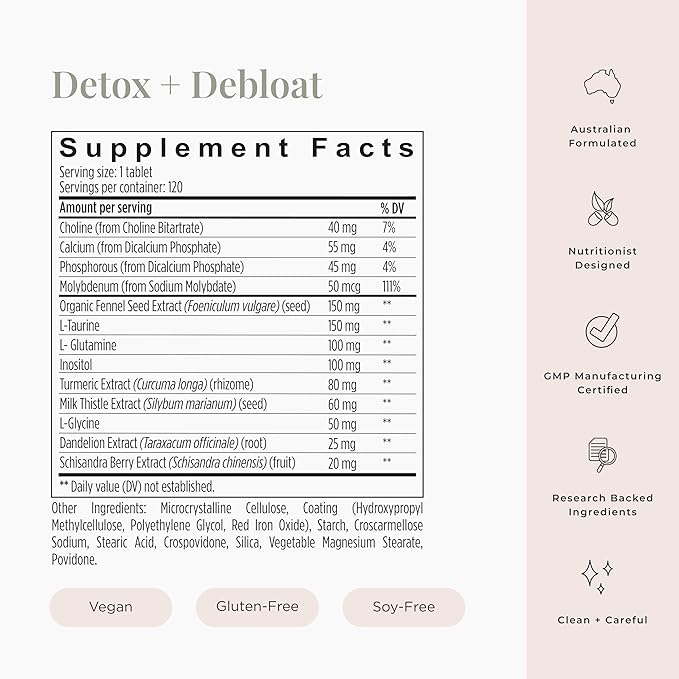 JSHealth Detox + Debloat. Bloating Relief for Women with Milk Thistle, Turmeric, and Fennel. Liver Health and Gut Support. Nutritionist-Formulated (120 Tablets)