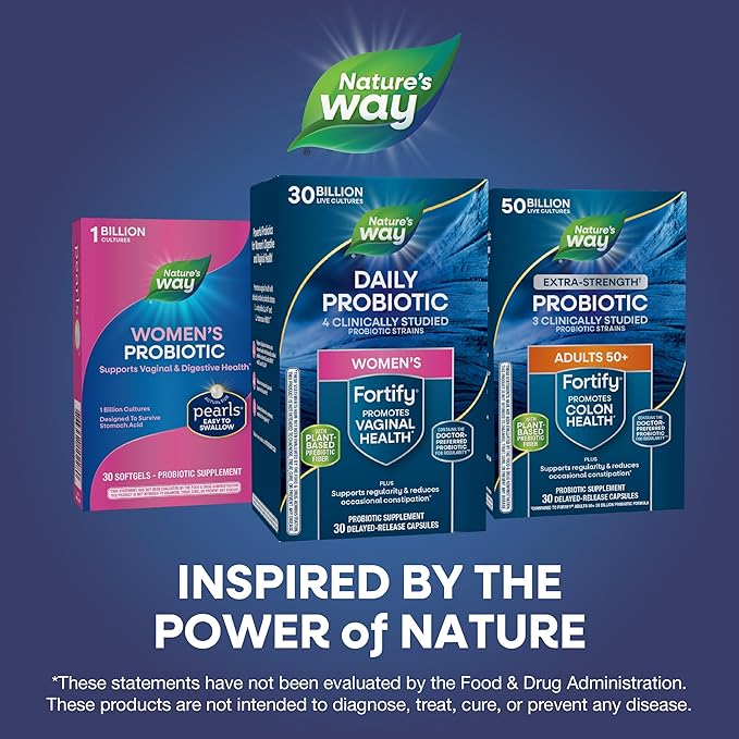 Nature's Way Fortify Daily Probiotic for Women, 30 Billion Live Cultures, 10 Strains, Prebiotics and Probiotics for Women, Supports Digestive and Immune Health* No Refrigeration Required, 30 Capsules