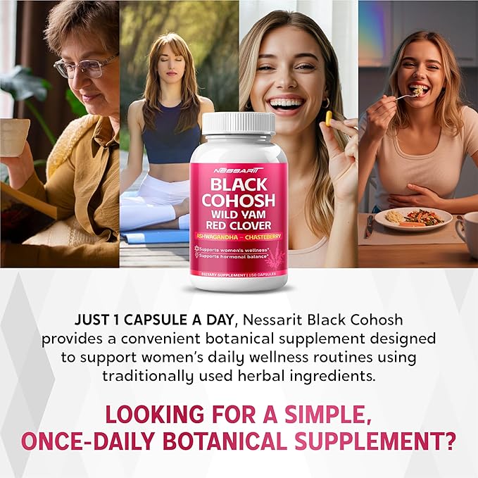 Black Cohosh 9,600mg* – Hormonal Balance Support with Wild Yam, Red Clover, Ashwagandha, Chasteberry & More – 150 Capsules