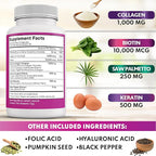 NEW AGE Collagen Pills Biotin Keratin Saw Palmetto Hyaluronic Acid - Hair Skin and Nails Vitamins and DHT Blocker with Vitamin E Folic Acid Pumpkin Seed MSM- 90 Count