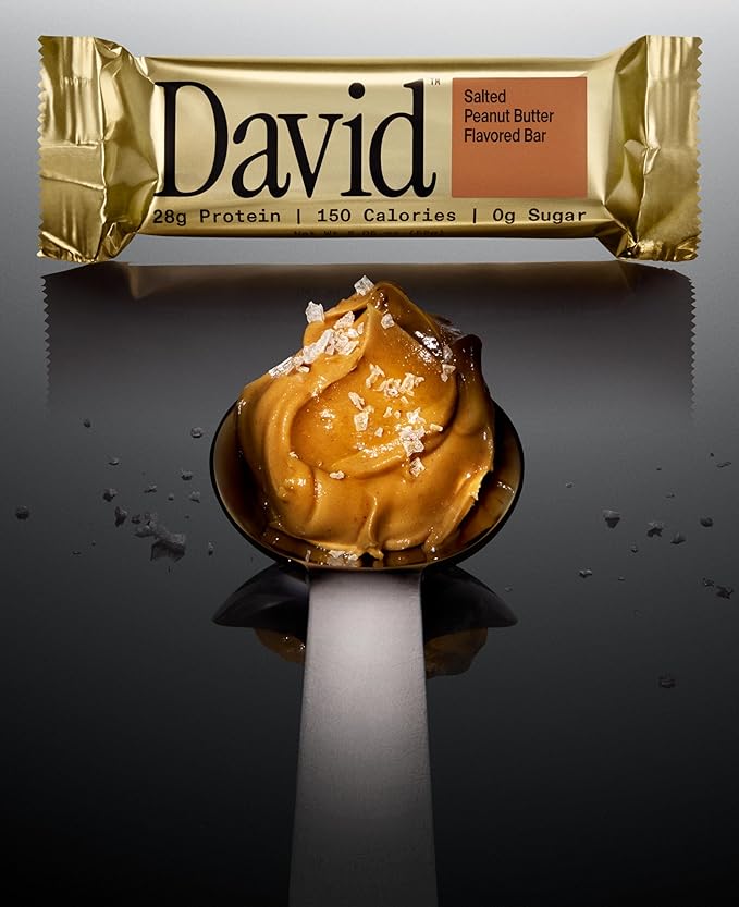 David High Protein Bars - 0g of Sugar, Low Carb, Gluten Free - 28g of Protein, 150 Calories - On-The-Go Snack - Salted Peanut Butter Flavor, Pack of 12