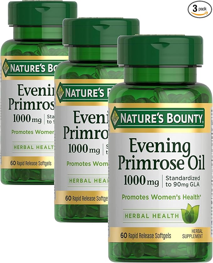 Nature's Bounty Primrose Oil 1000mg, Promotes Women's Health, Herbal Supplement, Gluten Free, Rapid Release,60 Softgels (Pack of 3)