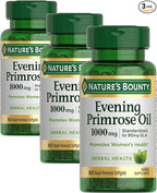 Nature's Bounty Primrose Oil 1000mg, Promotes Women's Health, Herbal Supplement, Gluten Free, Rapid Release,60 Softgels (Pack of 3)