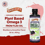 Barlean's Vegan Omega 3 6 9 Flaxseed Oil Liquid Supplement, BlackBerry Smoothie, Flax Seed Oil, 2,968 mg ALA Fatty Acid, Non-GMO and Gluten Free, 16 oz