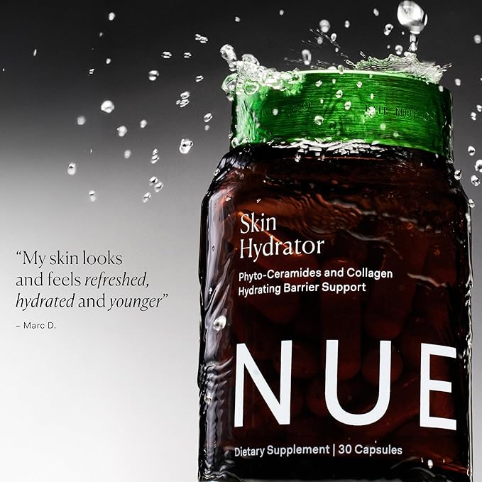 The Nue Co. Skin Hydrator Supplement - Daily Skin Support with Hydrolyzed Collagen, Aloe & Hyaluronic Acid - Gluten Free Supplement for Radiance and Hydration Support | 30 Capsules