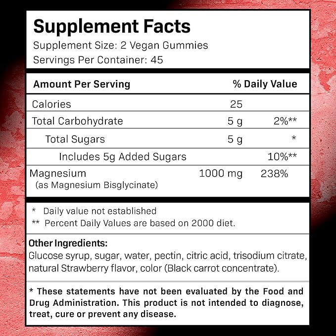 Magnesium Glycinate Gummies, 1000 mg - Magnesium Supplement to Support Relaxation, Heart Health - Chewable Calm Magnesio Gummies for Adults, Glicinato De Magnesio - Strawberry Flavor