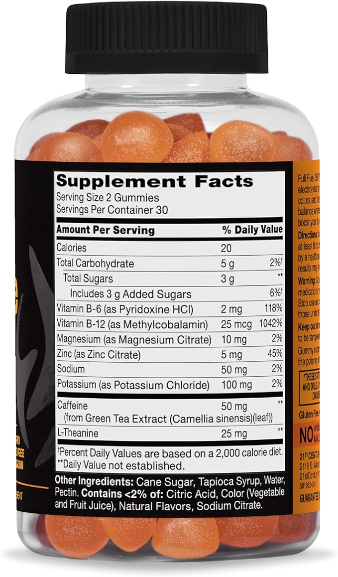 21st Century Full Fuel 365 Electrolyte Gummies, Orange Flavor, 60 Count, Daily Hydration and Electrolyte Replenishment with Potassium, Zinc, B-12, Magnesium