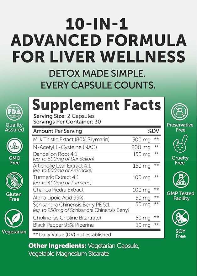 Lunakai USA Made Liver Cleanse Detox & Repair - 10-in-1 with Milk Thistle & NAC – Liver Support Supplement Capsules for Men & Women, Daily Health, Non-GMO, 60ct
