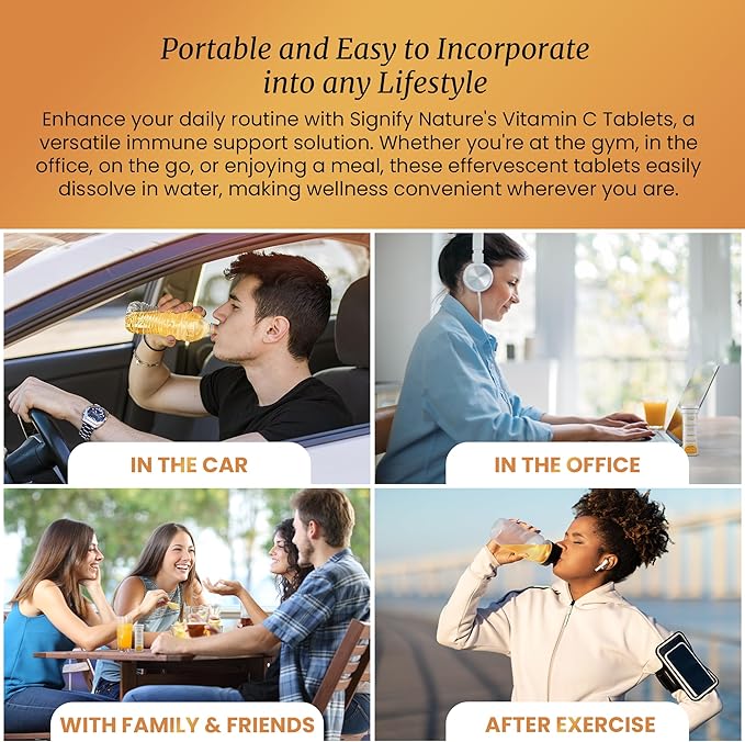 SIGNIFY NATURE Vitamin C 1000mg Effervescent Tablets - Potent Immune Support VIT C with Zinc Supplement - Sugar-Free & Vegan Formula | Dissolvable Vitamin C Tablets - Water Soluble Fizzy Elixir - 40CT