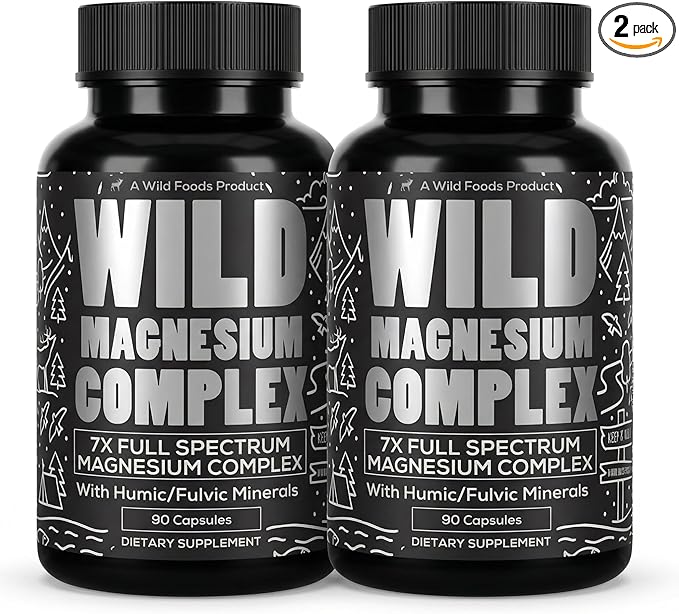 Wild Magnesium Complex for Women & Men – 7 Magnesium Forms in One: Glycinate, Citrate, Malate & More – High-Absorption Magnesio Complex with Fulvic Mineral Blend – 90 Capsules, 450 mg (Pack of 2)