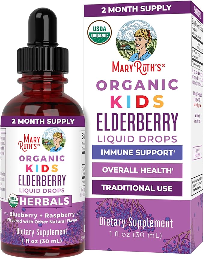 MARYRUTH'S USDA Organic Elderberry Liquid Drops for Kids | Vegan Elderberry Extract Organic Glycerin | Immune Support Supplement | Overall Health | Formulated for Ages 4-13 | 1oz
