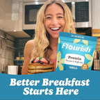 Flourish Protein Pancake & Waffle Mix, with Whey Protein & Flax Seed, No Added Sugar, High in Protein & Fiber - Just Add Water - Vanilla Flavour, 430g (2 Pack) - Made in Canada