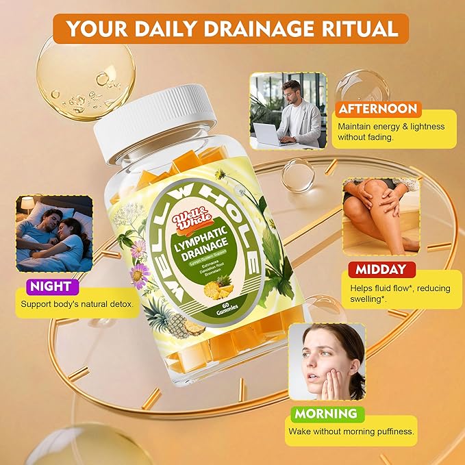 Well&Whole Lymphatic Drainage Gummies, Lymphatic Drainage Supplements with Echinacea, Dandelion, Burdock, Lymph System Support, Lymph Detox Cleanse & Immune Support, Pineapple, Vagan, 60 Gummies
