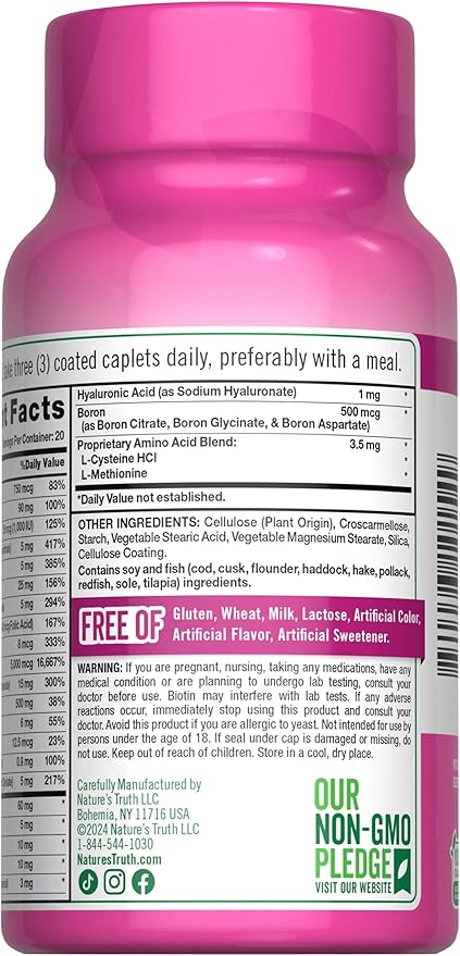 Nature's Truth Hair Skin and Nails | 60 Caplets | Plus 5,000 mcg Biotin | Non-GMO & Gluten Free Supplement