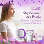 Fivona Yoni Care Kit 4 in 1 - pH Balanced Natural Yoni Oil, Herbal Bar Soap for Feminine V Wash, Detox V Stream Herbs Sunrise, Foldable Sitz Bath Steam Pot