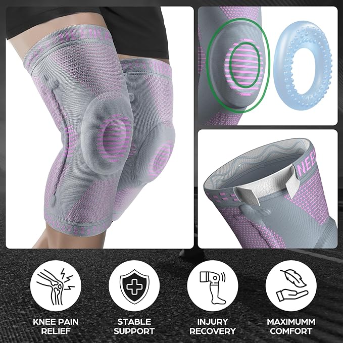 NEENCA Professional Knee Brace for Pain Relief, Medical Knee Support with Patella Pad & Side Stabilizers, Compression Knee Sleeve for Meniscus Tear, ACL, Joint Pain, Runner, Workout (Pink Gray, 3XL)