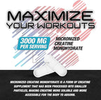 Creatine Monohydrate 3000mg Per Serving - 3X Strength Micronized Creatine Powder - Supports Lean Muscle, Strength, Energy, & Endurance - All Natural Supplement, Non-GMO, Bottled in USA - 120 Capsules