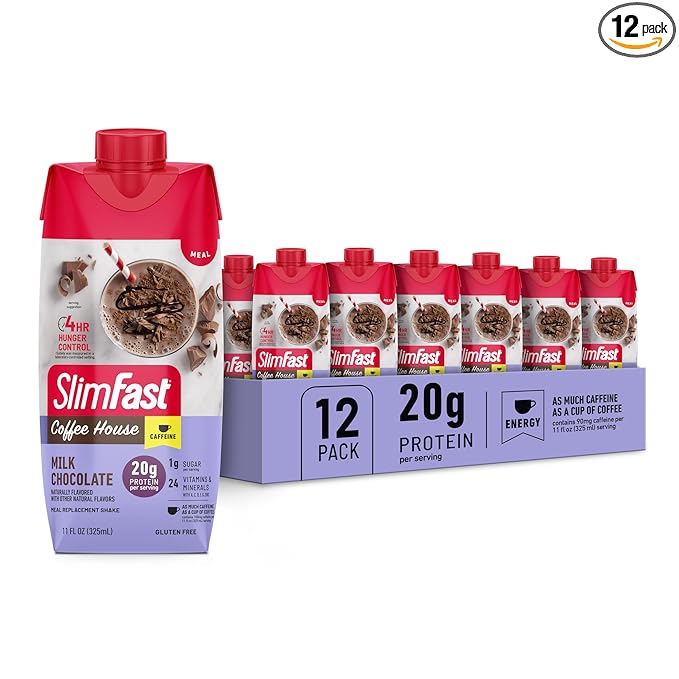 SlimFast Protein Shake, NEW Milk Chocolate- 20g Protein, Meal Replacement Shake Ready to Drink, High Protein with Low Carb and Low Sugar, 24 Vitamins and Minerals, 11 Fl Oz (Pack of 12)