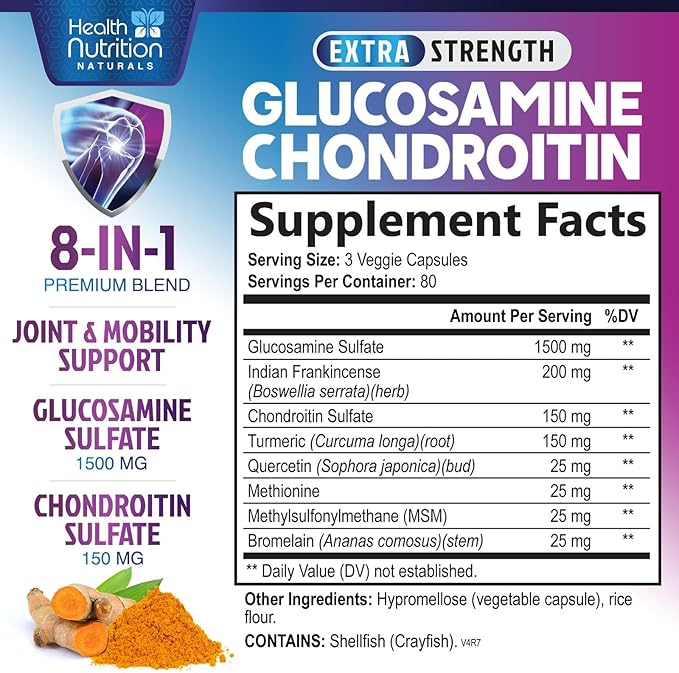 Glucosamine Chondroitin MSM Complex - 3X Strength Joint Support Supplement with Glucosamine Sulfate, Turmeric, Boswellia - For Cartilage, Mobility & Flexibility - Bottled in USA, 240 Capsules