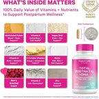Pink Stork Total Postnatal Vitamins for Women with Vegan DHA, Iron, Folate, and Vitamin B12, Postpartum Recovery Essentials, Daily Supplement for Breastfeeding Moms - 3 Month Supply