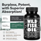 Wild Foods Fish Oil Omega 3 Supplements | 1600 mg | Highly-Potent: DPA, DHA, EPA | Burpless, Odorless, Non-GMO, Gluten Free | For Brain & Heart Health, Joint Support | 60 Capsules (1 pk) | 30 Servings