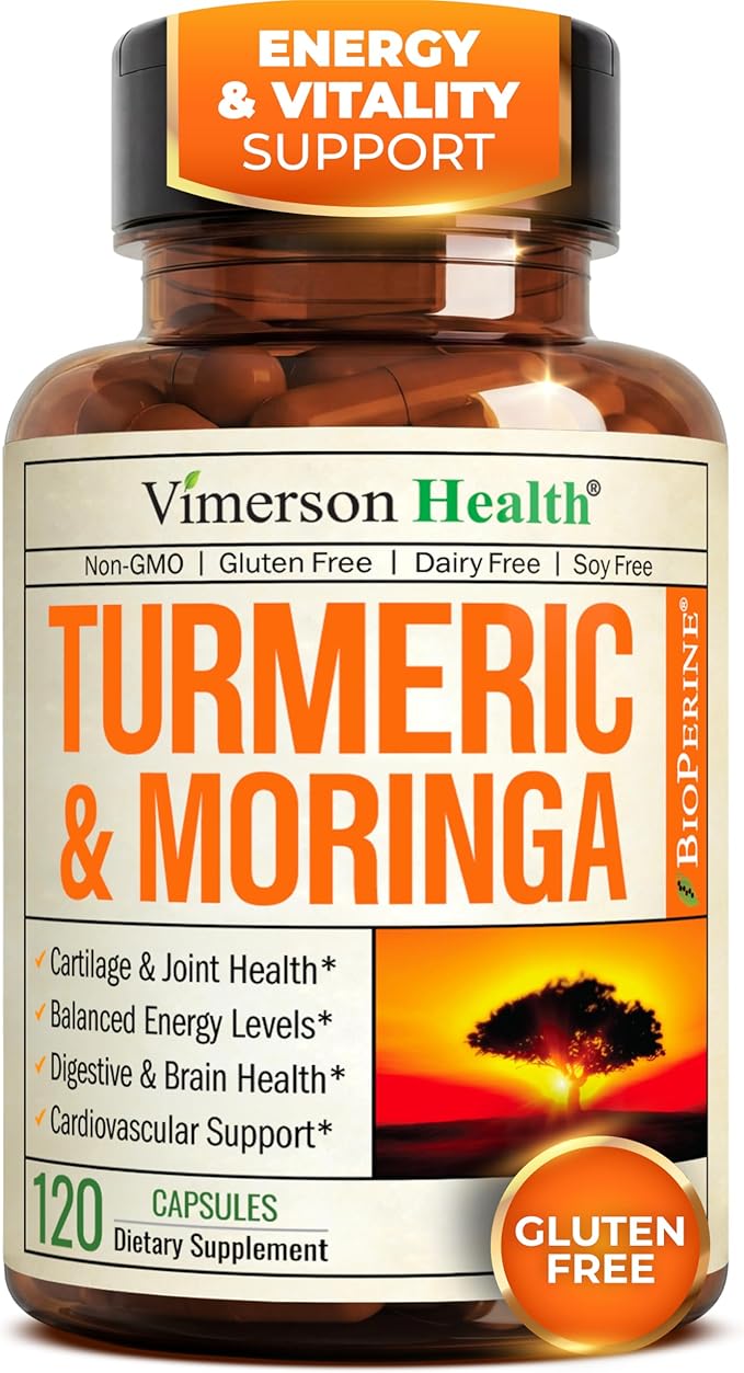 Moringa Turmeric Curcumin Supplement for Joint Health, Gut Health, Energy & Immune Support – Turmeric Curcumin with Black Pepper – Total Wellness Formula with Tumeric Moringa Pure Capsules – 120 Count