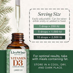 Live Wise Naturals Vitamin D3 1000 IU, 25 MCG Drops - 150 Servings, Ultra Concentrated Formulation, Fast Absorption, Vegan, Organic MCT Oil Formula - Micro-Dosing Dropper for Bone & Immune Support