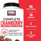 Force Factor Cranberry Soft Chews, Cranberry Supplement with D Mannose and Cranberry Extract to Support Bladder and Urinary Tract Health for Women, Vegan, Sweet Cranberry Flavor, 60 Soft Chews