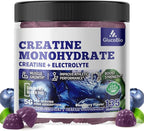 Creatine Monohydrate Gummies (5g) – Pre-Workout Energy & Muscle Growth Support for Men & Women | Blueberry Electrolyte Gummies (135 Count)