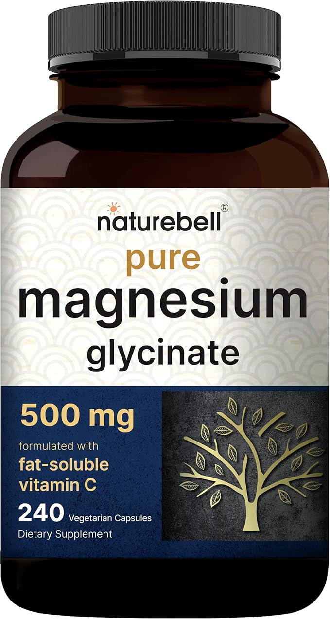Naturebell Pure Magnesium Glycinate 500mg, 240 Veggie Capsules | 100% Chelated & Purified – 3rd Party Tested, Vegan Friendly, Non-GMO, Filler Free