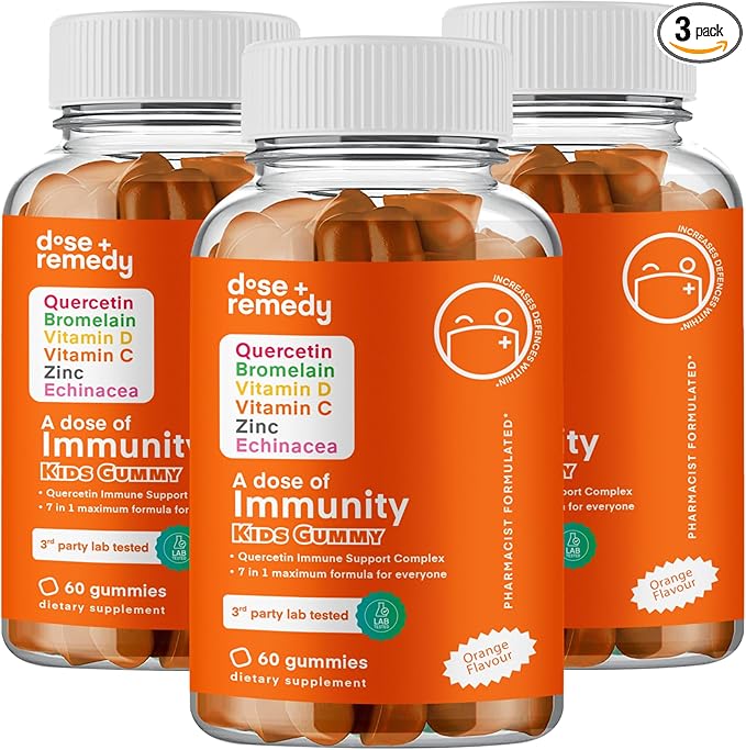 A Dose of Immunity Kids Immune Support Gummies Quercetin for Kids with Vitamin C, Zinc, Vitamin D, 100mg Quercetin Bromelain, Echinacea, Lung, Immune Defense, Immunity Booster 180 Count