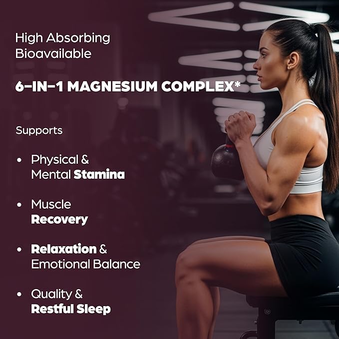 Complete Magnesium Complex 500mg for Women & Men | 60 Capsules | 6 in 1 Mag Supplement with Zinc | Quality Sleep & Muscle Health | Glycinate, Citrate, Malate, Oxide, Aspartate, Lysinate Glycinate