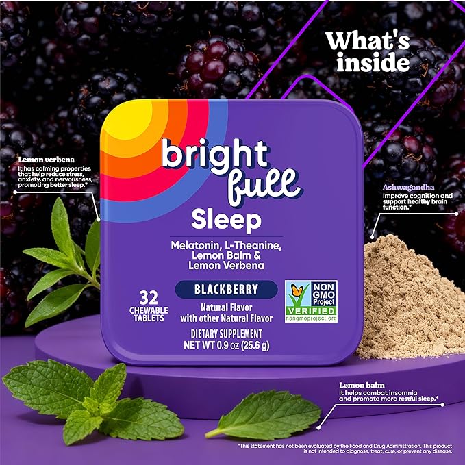 Supplement Natural Sleep Aid with Melatonin, Ashwagandha, Lemon Balm & L-Theanine – Drug-Free Sleep Support – Restful Sleep, Back to Sleep – BlackBerry Flavor – 32 Chewable Tablets
