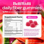 Belli Welli Fiber 4-in-1 Fiber Gummies Supplement with Added Probiotics, Collagen and Electrolytes for Regularity and Bloat Relief, Watermelon, 120 Count