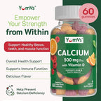 YUM-V'S Calcium 500mg with Vitamin D3 - Raspberry & Orange Flavor Calcium Vitamin D Gummies, Chewable Calcium Supplement for Kids & Adults, Vitamin D Calcium Gummies (60 Count (Pack of 2)