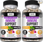 Kaya Naturals Elderberry Immune Support | Vitamins with Zinc and Vitamin C for Adults, Probiotics & Turmeric 1000mg Immune System Booster Sambucus Capsules - 30 Count (Pack of 2)