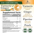 Turmeric Curcumin Supplement Gummies - 95% Curcuminoids with Turmeric & Ginger, Black Pepper for Best Absorption, Nature's Vegan Joint Support, Non-GMO, Gluten Free, Tasty Peach Flavor - 60 Gummies