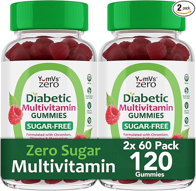 YUM-V'S Multivitamin for Women & Men – Sugar Free Multivitamin Gummies – Zero Sugar Gummy with Chromium, Thiamine & Magnesium – Keto-Friendly Daily Vitamin Gummy – Raspberry (60 Count (Pack of 2))