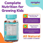 Squiggles Kids Multivitamin + Iron Gummies - Low Sugar Gummy Vitamins with Iron Supplements for Kids - Broad Spectrum of Vitamins and Minerals, Chewy, Yummy Berry Flavor (100 Count)
