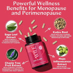WILE Menopause and Perimenopause Supplements for Women - Hot Flashes and Night Sweats Relief with Kudzu Root - Premenopause Support for Stress, Hot Flash, Hormone Balance & Restful Sleep, 30 Servings